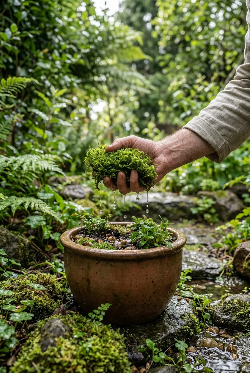 Regenwasser wird für einen bepflanzten Garten gesammelt